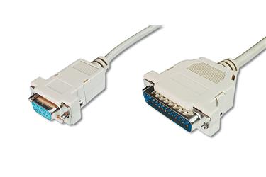 Digitus AK-580105-030-E Yazıcı Kablosu, D-Sub25 Erkek - DB9 Dişi, 3 metre, AWG 28, vidalı, bej renk