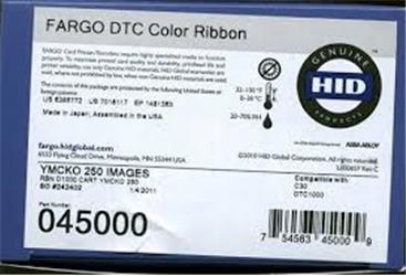 Fargo 045000 DTC1000-DTC1250e YMCKO Renkli Ribbon Tek Yüze 250 Renkli Baskı