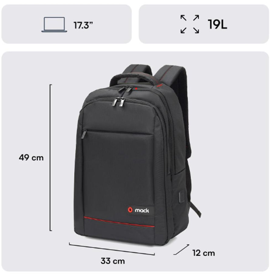Mack MCC-007 17.3" Office USB Girişli Notebook Sırt Çantası Siyah (Dahili USB Şarj Portu)