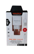 Megatech 3.0A Ev 2IN1 Ev Şarj Kafa +Iphone Şarj Kablo Hızlı Şarj