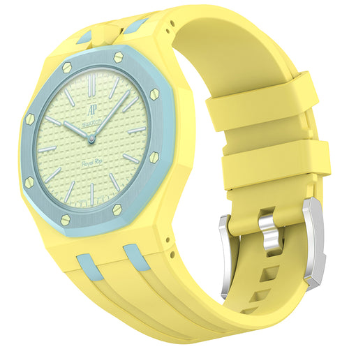 AP-Swatch Royal Pop 12 Zore KRD-158 Silikon Kordon - Sarı-Mavi