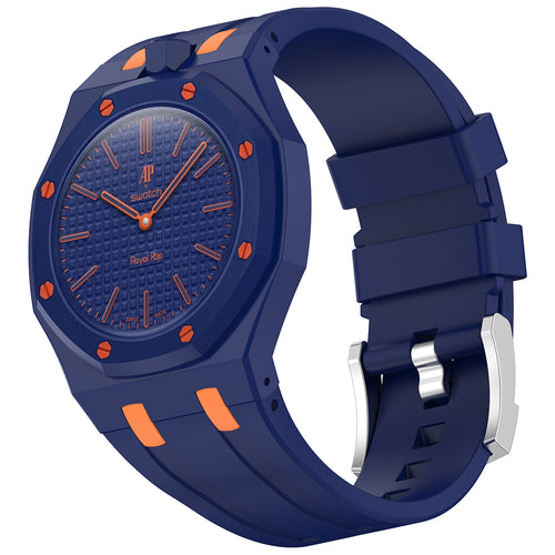 AP-Swatch Royal Pop 12 Zore KRD-158 Silikon Kordon - Lacivert-Turuncu