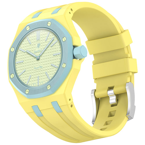 AP-Swatch Royal Pop 3 Zore KRD-158 Silikon Kordon - Sarı-Mavi