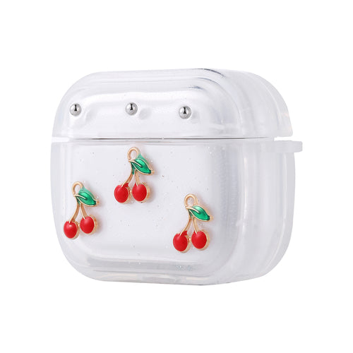 Airpods 3. Nesil Zore Airbag 44 Airbag Tasarımlı Simli Şeffaf Kutup Kılıf - Kiraz
