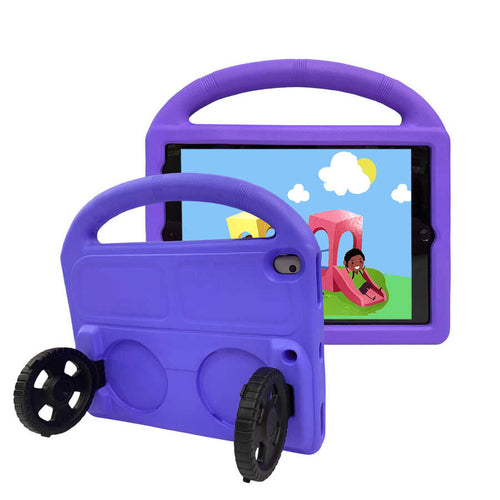 iPad 10.2 (9.Nesil) Zore Wheel Car Tekerlek Standlı Tablet Eva Silikon Kılıf - Mor