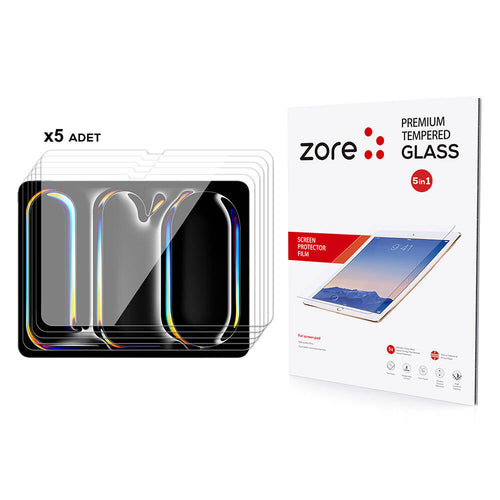 iPad Pro 13 2024 Zore 5in1 Tablet Temperli Cam Ekran Koruyucu - Şeffaf