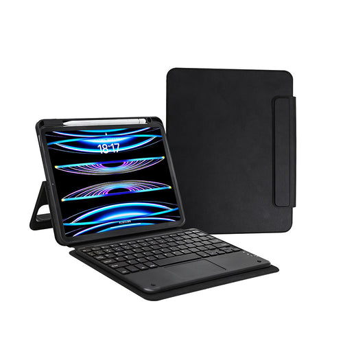 iPad Pro 11 2025 M5 Zore Border Keyboard Bluetooh Bağlantılı Standlı Klavyeli Tablet Kılıfı - Siyah