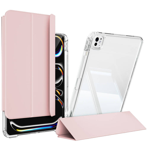 ​​ iPad Pro 13 2025 M5 Kılıf Magnetik Ayrılabilen Airbagli Zore Sliding Tablet Kılıfı - Pembe Açık