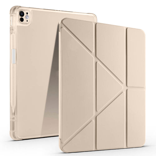 iPad Pro 13 2025 M5 Kılıf Zore Tri Folding Kalem Bölmeli Standlı Kılıf - Gold