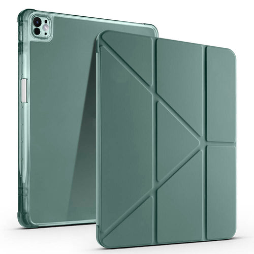 iPad Pro 13 2025 M5 Kılıf Zore Tri Folding Kalem Bölmeli Standlı Kılıf - Koyu Yeşil