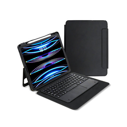 iPad Pro 13 2025 M5 Zore Border Keyboard Bluetooh Bağlantılı Standlı Klavyeli Tablet Kılıfı - Siyah