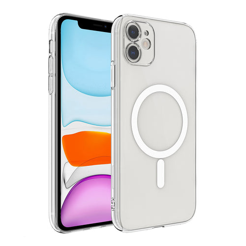 iPhone 11 Kamera Korumalı M-Safe Şarj Özellikli Şeffaf Zore London Sert PC Kılıf - Şeffaf