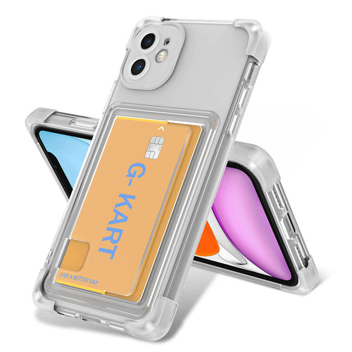 iPhone 11 Kılıf Airbag Tasarımlı Şeffaf Kartlıklı Zore G-Kart Kılıf - Renksiz