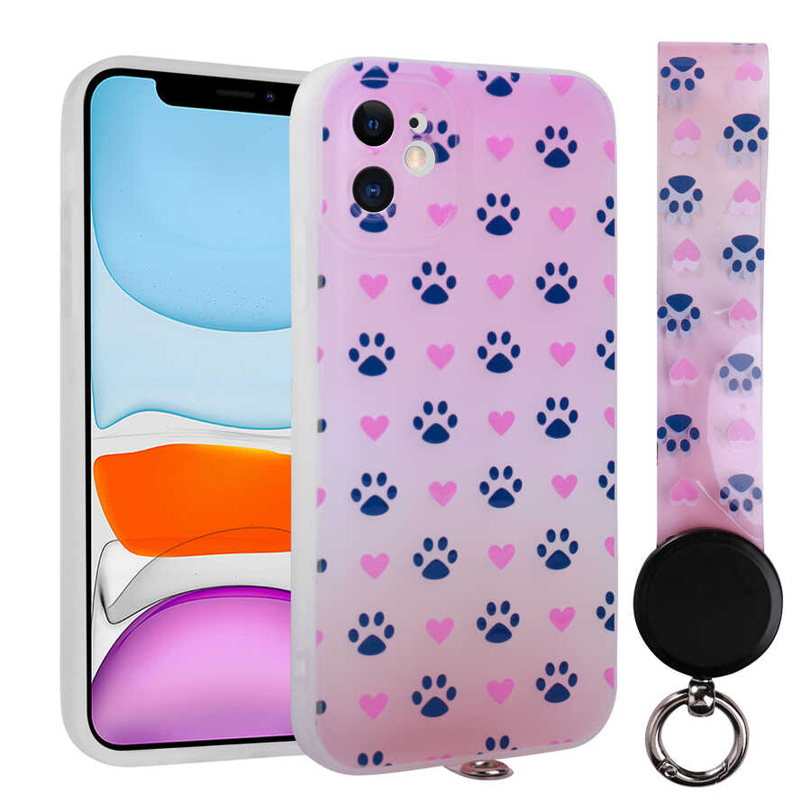 iPhone 11 Kılıf Desenli El Askılı İpli Zore Arte Silikon Kılıf - NO1