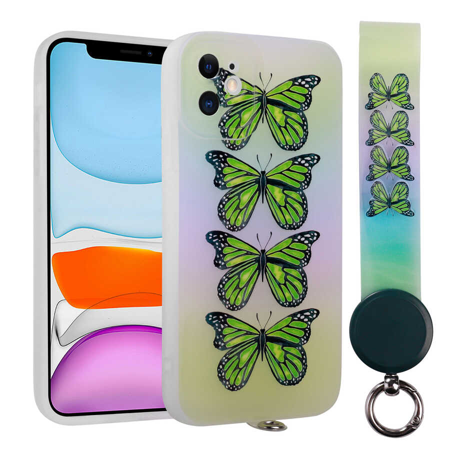 iPhone 11 Kılıf Desenli El Askılı İpli Zore Arte Silikon Kılıf - NO4