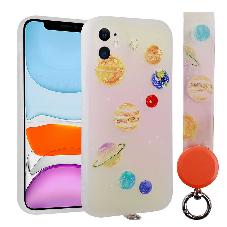 iPhone 11 Kılıf Desenli El Askılı İpli Zore Arte Silikon Kılıf - NO5