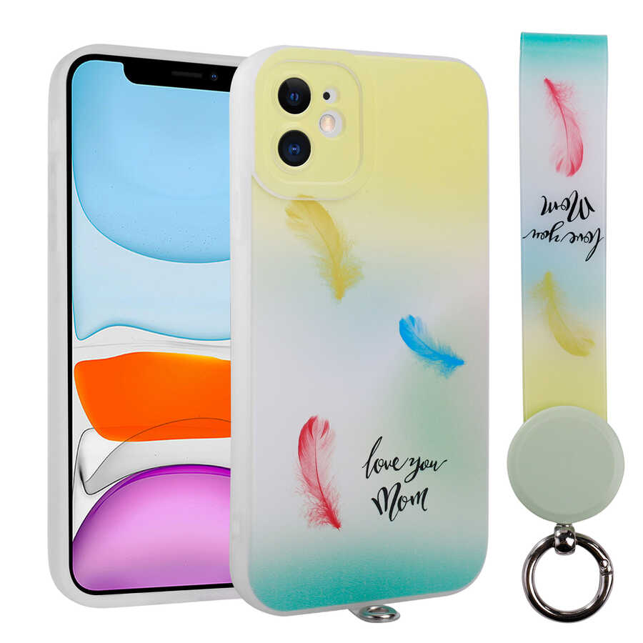 iPhone 11 Kılıf Desenli El Askılı İpli Zore Arte Silikon Kılıf - NO6