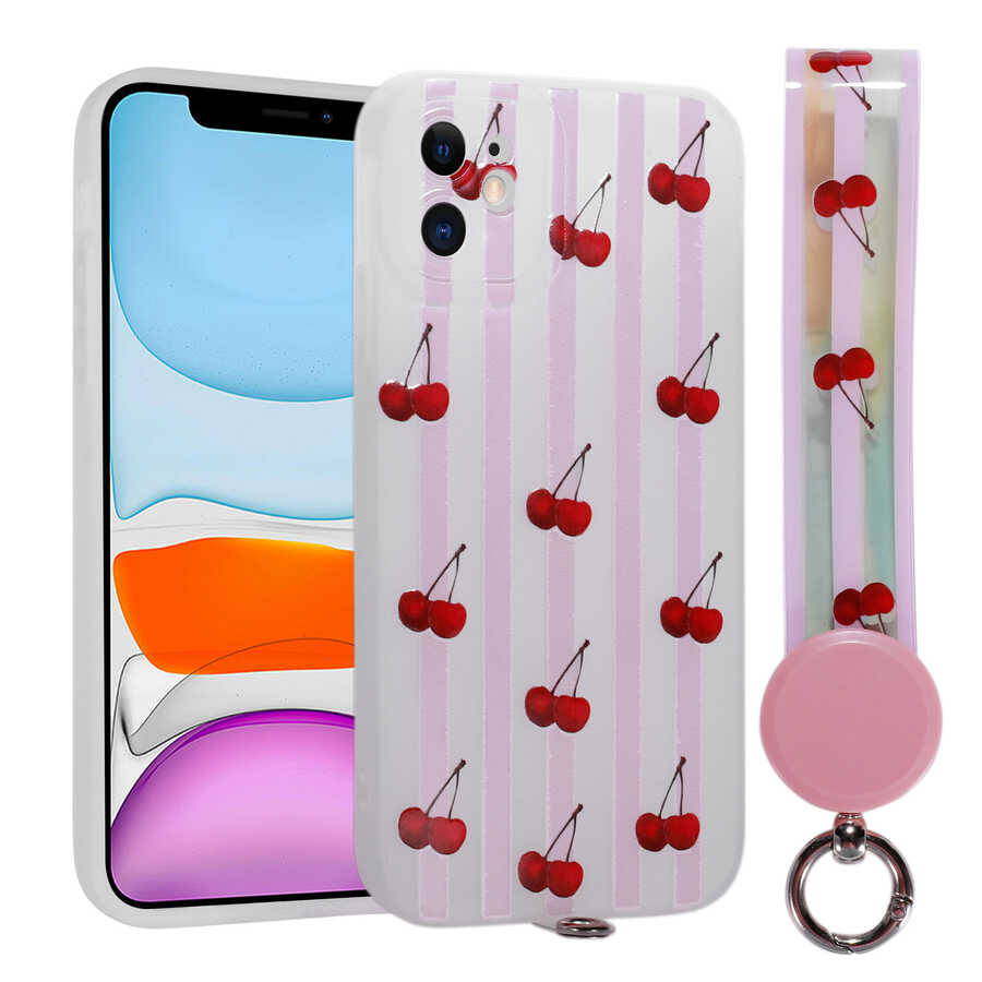 iPhone 11 Kılıf Desenli El Askılı İpli Zore Arte Silikon Kılıf - NO9