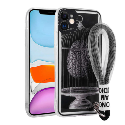 iPhone 11 Kılıf Desenli El Askılı İpli Zore Astana Silikon Kılıf - Kafes
