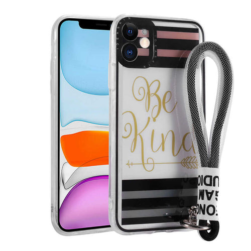 iPhone 11 Kılıf Desenli El Askılı İpli Zore Astana Silikon Kılıf - Be Kind
