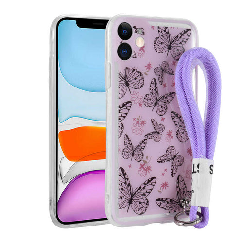 iPhone 11 Kılıf Desenli El Askılı İpli Zore Astana Silikon Kılıf - Kelebek