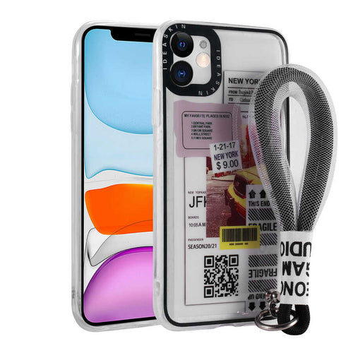 iPhone 11 Kılıf Desenli El Askılı İpli Zore Astana Silikon Kılıf - Sarı Taksi