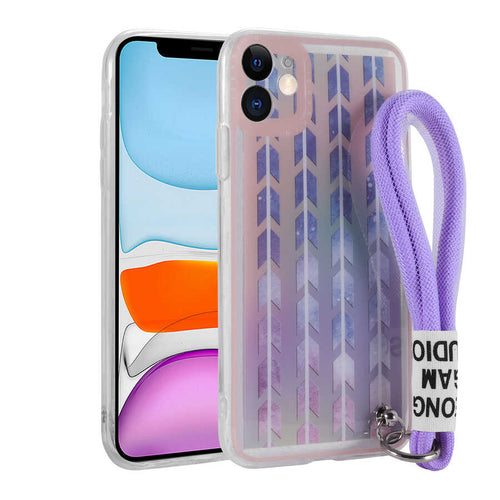 iPhone 11 Kılıf Desenli El Askılı İpli Zore Astana Silikon Kılıf - Şerit