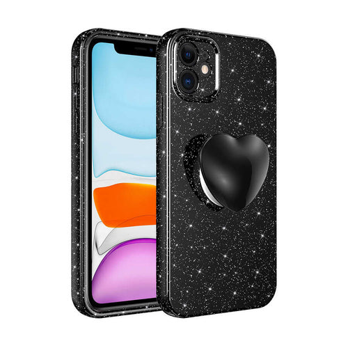 iPhone 11 Kılıf Kamera Korumalı Simli Pop Soketli Lüks Zore Koton Soketli Kılıf - Siyah
