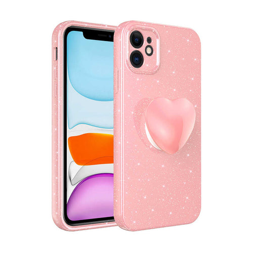 iPhone 11 Kılıf Kamera Korumalı Simli Pop Soketli Lüks Zore Koton Soketli Kılıf - Pembe