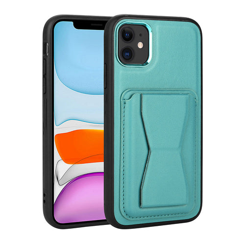 iPhone 11 Kılıf Kartlıklı Standlı ​Pu Deri Zore Memo Kılıf - Mavi
