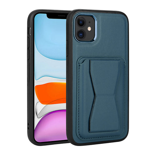 iPhone 11 Kılıf Kartlıklı Standlı ​Pu Deri Zore Memo Kılıf - Lacivert