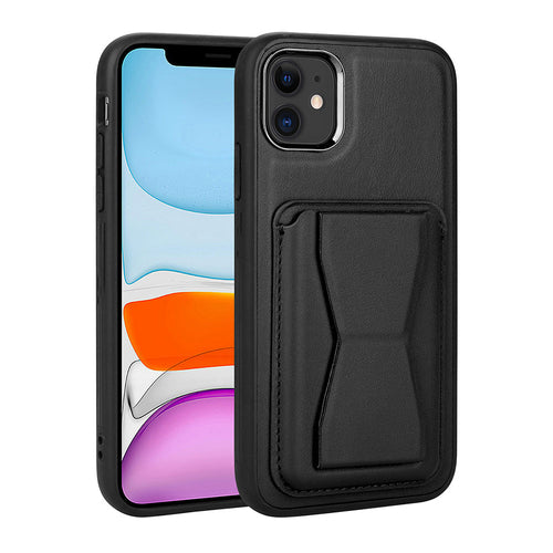 iPhone 11 Kılıf Kartlıklı Standlı ​Pu Deri Zore Memo Kılıf - Siyah