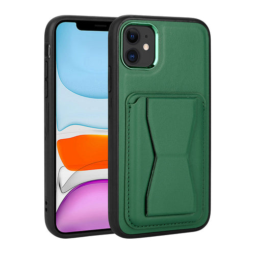 iPhone 11 Kılıf Kartlıklı Standlı ​Pu Deri Zore Memo Kılıf - Koyu Yeşil