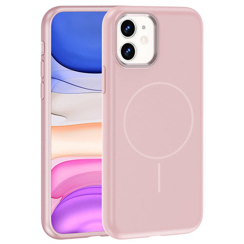 iPhone 11 Kılıf M-Safe Şarj Özellikli Metal Kamera Çerçeveli Zore Edi Silikon Kılıf - Rose Gold