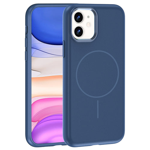 iPhone 11 Kılıf M-Safe Şarj Özellikli Metal Kamera Çerçeveli Zore Edi Silikon Kılıf - Lacivert