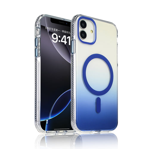 iPhone 11 Kılıf M-safe Şarj Özellikli Transparan Renk Geçişli Zore Toros Kılıf - Mavi