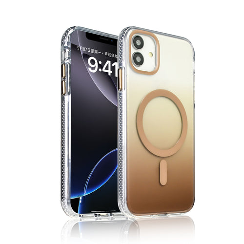 iPhone 11 Kılıf M-safe Şarj Özellikli Transparan Renk Geçişli Zore Toros Kılıf - Gold