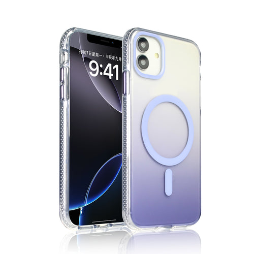iPhone 11 Kılıf M-safe Şarj Özellikli Transparan Renk Geçişli Zore Toros Kılıf - Lila