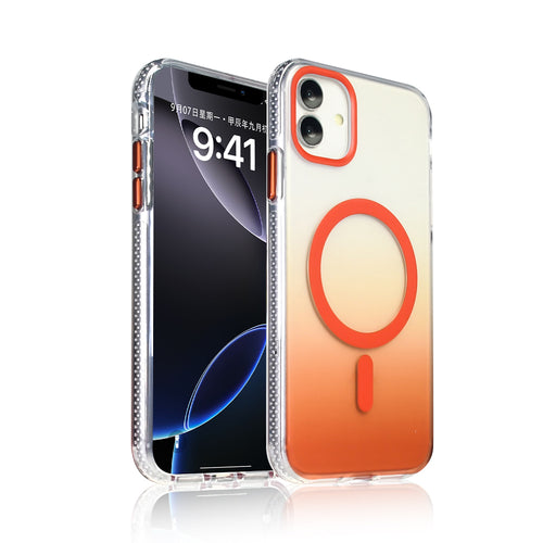 iPhone 11 Kılıf M-safe Şarj Özellikli Transparan Renk Geçişli Zore Toros Kılıf - Turuncu