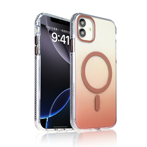 iPhone 11 Kılıf M-safe Şarj Özellikli Transparan Renk Geçişli Zore Toros Kılıf - Rose Gold