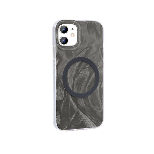 iPhone 11 Kılıf M-safe Şarj Özellikli Fırça Boya Desenli Zore Palet Kılıf - Gri