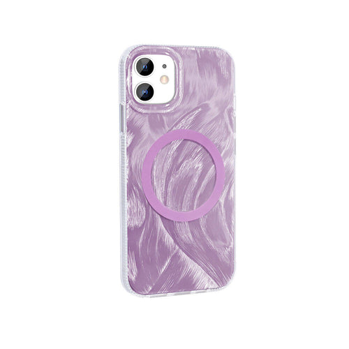 iPhone 11 Kılıf M-safe Şarj Özellikli Fırça Boya Desenli Zore Palet Kılıf - Pembe
