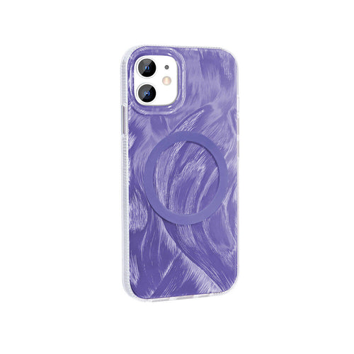 iPhone 11 Kılıf M-safe Şarj Özellikli Fırça Boya Desenli Zore Palet Kılıf - Mor