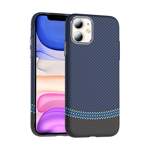 iPhone 11 Kılıf M-safe Şarj Özellikli Karbon Fiber Görünümlü Zore Gros Kılıf - Siyah-Lacivert