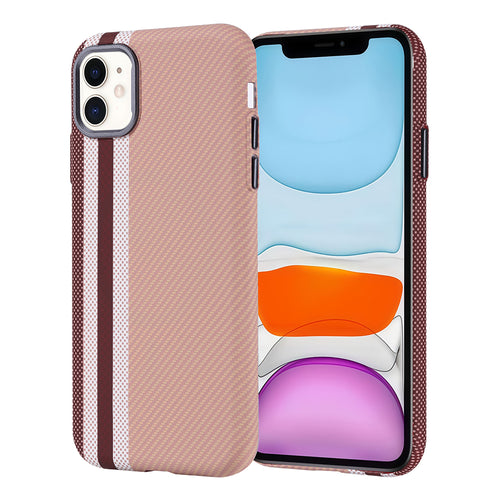 iPhone 11 Kılıf M-safe Şarj Özellikli Karbon Fiber Görünümlü Zore Nekst Kılıf - Gold