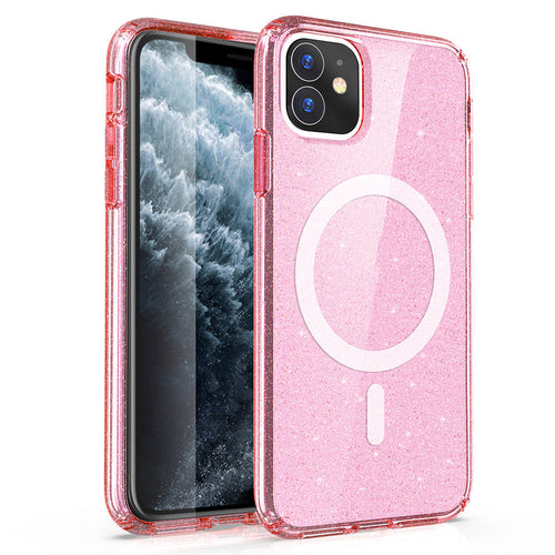 iPhone 11 Kılıf M-safe Şarj Özellikli Parlayan Simli Saydam Renkli Zore Allstar Kılıf - Pembe