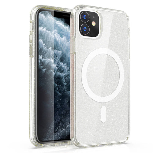 iPhone 11 Kılıf M-safe Şarj Özellikli Parlayan Simli Saydam Renkli Zore Allstar Kılıf - Şeffaf