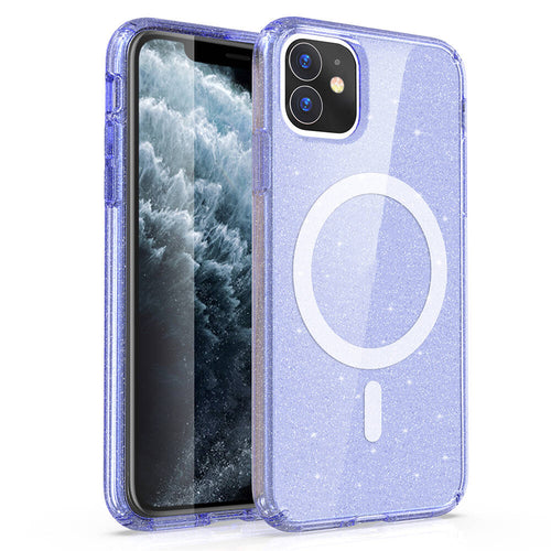 iPhone 11 Kılıf M-safe Şarj Özellikli Parlayan Simli Saydam Renkli Zore Allstar Kılıf - Mor
