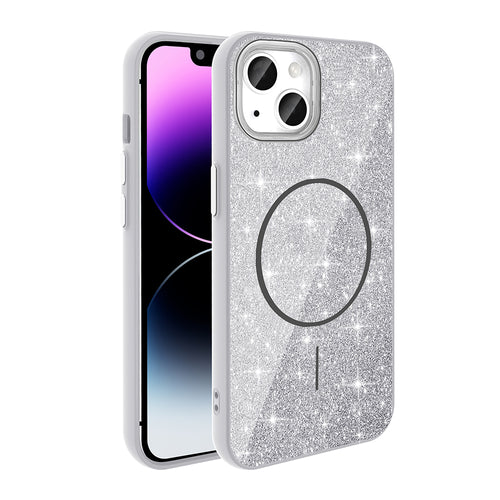 iPhone 11 Kılıf M-safe Şarj Özellikli Parlayan Simli Zore Okso Kılıf - Beyaz