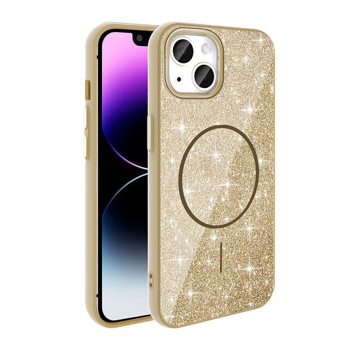 iPhone 11 Kılıf M-safe Şarj Özellikli Parlayan Simli Zore Okso Kılıf - Gold